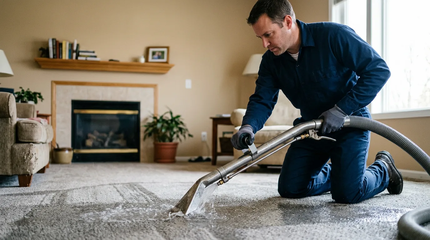 Water damage restoration technician working near Wayland, MO